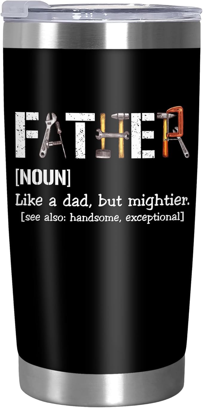 TEEZWONDER Christmas Birthday Gifts for Dad from Daughter Son - Stainless Steel Insulated Coffee Tumbler with Lid 20 oz - Funny Gifts from Kids, Mens Birthday Gift Ideas