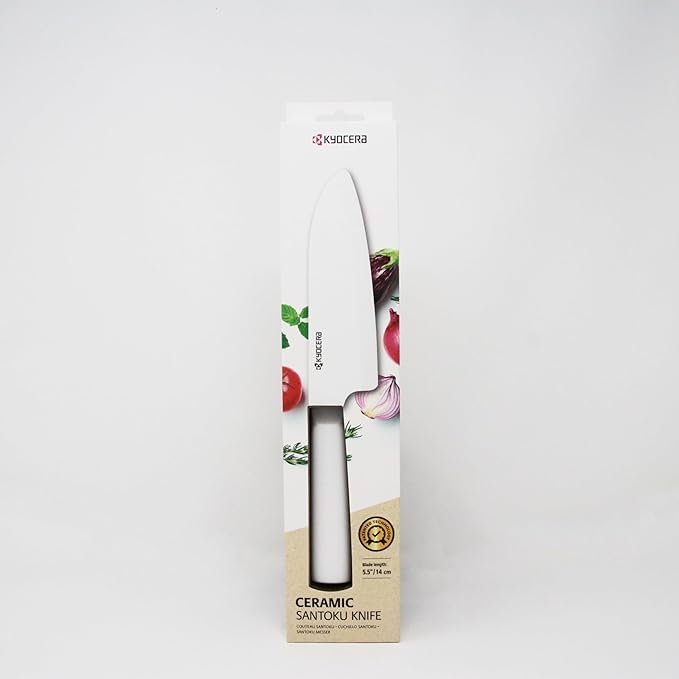 Kyocera INNOVATIONwhite 5.5" Ceramic Santoku Knife - White Z212 Blade with Non-Slip White Handle