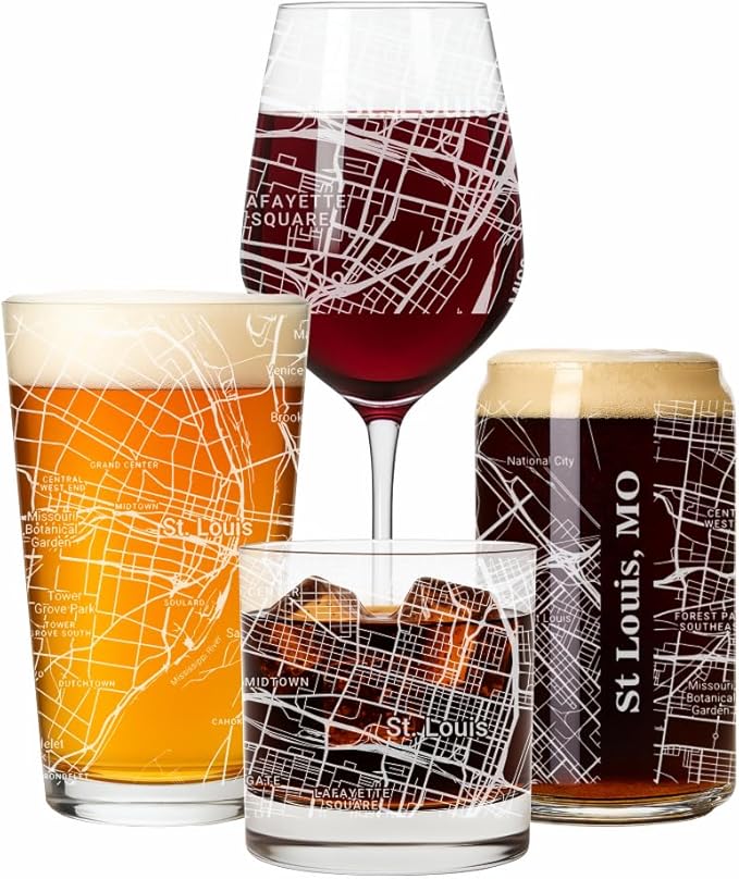 Blue Ridge Mountain Gifts - Saint Louis Souvenir - Missouri Glassware Gift, Etched City Map, Laser Engraved and Dishwasher Safe