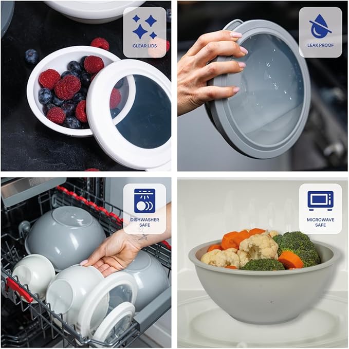 WHYSKO Mixing Bowl Set, 12 Piece Colorful Plastic Mixing Bowls with Lids Set for Food Prep Storage and Serving, Microwave and Dishwasher Safe for Kitchen Baking Cooking