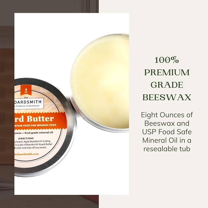The Boardsmith Cutting Board Oil and Board Butter Set - Premium Food Grade Mineral Oil and Beeswax Cutting Board Wax - Large