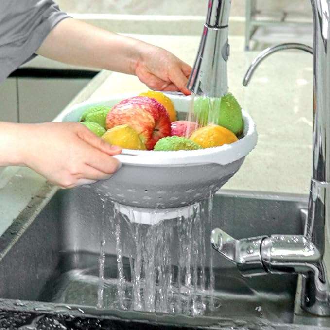 QiMH Collapsible Colander and Strainer, 5 Quart(1.25 gal), Heavey Duty Kitchen Drainer Basket for Pasta, Veggies and Fruits, New Home Apartment Essentials