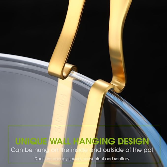 Patelai Hot Pot Slotted Ladle Set Stainless Steel Soup Ladle Strainer Scoops Cooking Skimmer Cookware Utensil for Hotpot Scooping Sauce Serving, 12 Inch(2 Pcs,Gold)
