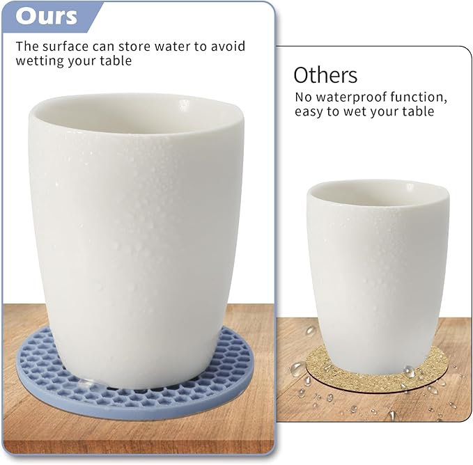 Coasters Set of 6 with Holder,Coasters for Drinks,Coffee Table Decor Coaster,Suitable for Kinds Cups,Anti-Slip,Non-Stick,Silicone Cup Coaster and Living Room Decor (6 Pcs, Blue)