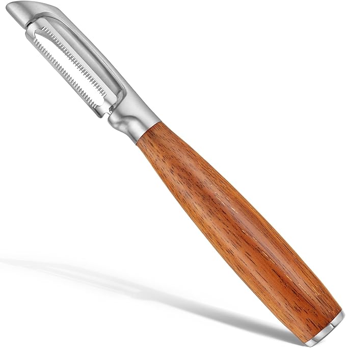 Serrated Blade Premium I Type 304 Stainless Steel Multifunctional Kitchen Peeler Real Wood Handle Ultra Sharp Blade Vegetable Potato Apple(Boluoge)