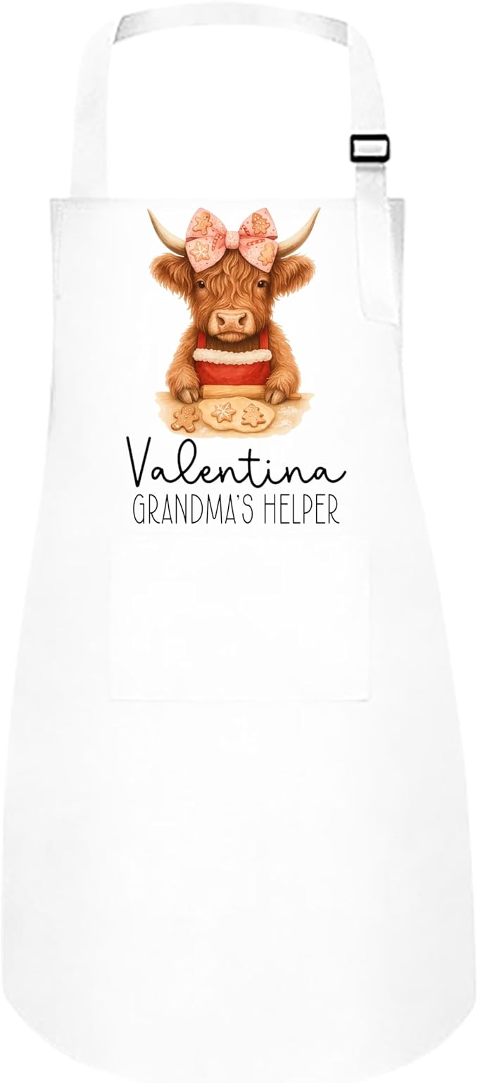 Personalized Mommy & Me Highland Cow with Bow Apron Set – Christmas Matching Family Baking Gift