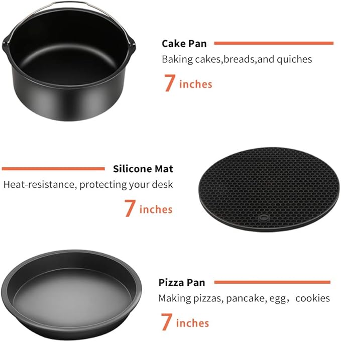 Air Fryer Accessories 9PCS for Gowise Gourmia Cozyna Ninja Air Fryer, Fit all 3.7QT - 5.8QT Power Deep Hot Air Fryer with 7 Inch Cake Barrel, Pizza Pan, Cupcake Pan, Oven Mitts, Skewer Rack,