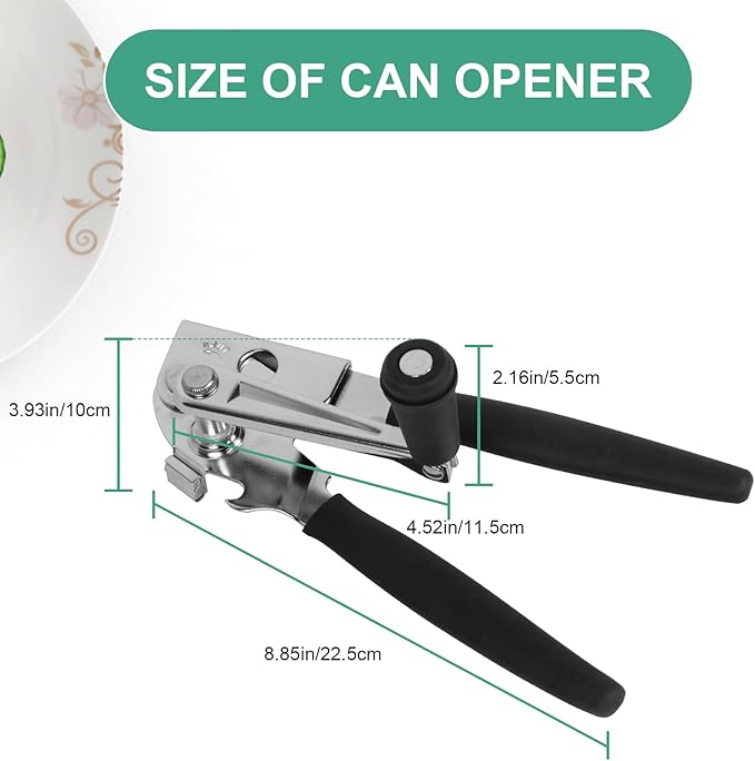 Manual Can Opener with Folding Crank Handle, Commercial Heavy Duty Hand Held Can Openers with Magnet, for Seniors with Comfortable Long Rubber Handle