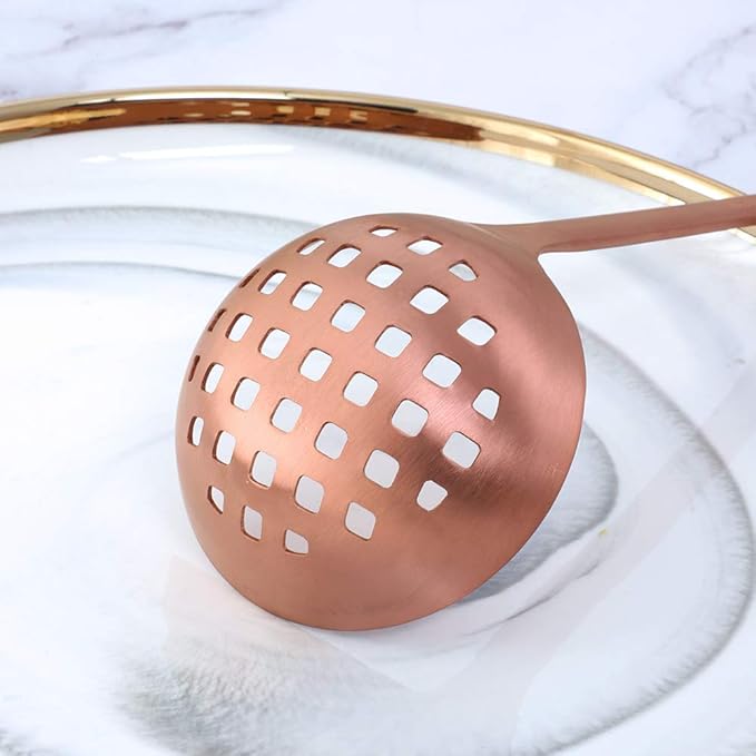 Buyer Star 2 Pcs Soup Ladle Colander, Rose Gold Cookware Serving Long Handle Steel Slotted Spoon Cooking Utensil Set for Hotpot