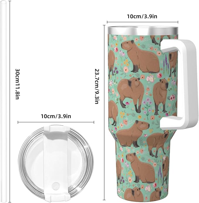 Capybara Gifts Capybara Tumbler Cute Cup Water Bottle for Girls, Teens, Women, Men Stainless Steel Vacuum Insulated 40oz Tumbler with Lid and Straw for Water, Iced Tea or Coffee, Green