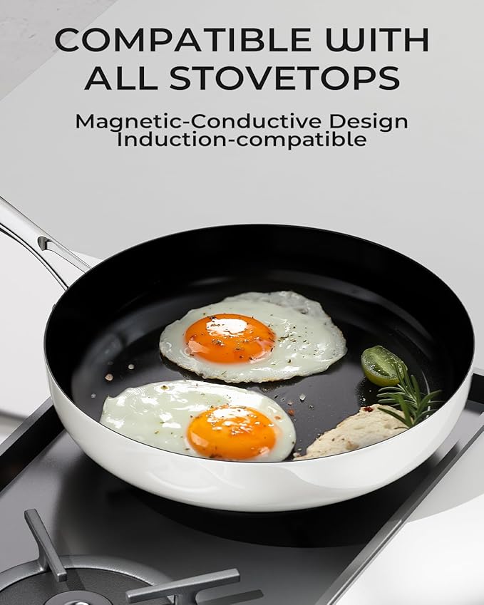 Ceramic Nonstick Frying Pan for Cooking, 10.4 Inch Non Stick Tri-Ply Stainless Steel Pan, Non Toxic Skillet, PTFE & PFOA Free, Compatible with All Stovetops, Dishwasher & Oven Safe