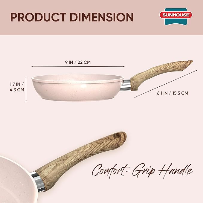 Sunhouse – Durable 9 Inch / 22 Nonstick Skillet, 4-Layer Non-Stick Frying Pan, PFOA-Free, Stay-Cool Handle, Induction Compatible with All Cooktops
