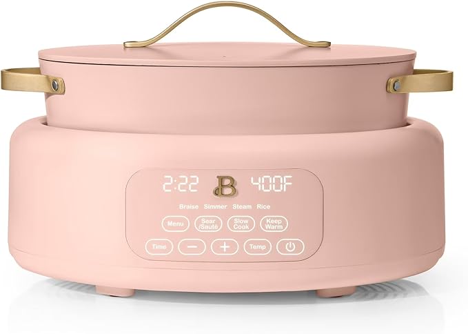 Beautiful 10-in-1 Electric MultiCooker 6 Quart - Programmable Slow Cooker, Sous Vide, Rice Cooker - Sleek Touch Timer & Delayed Start - Kitchen Appliance by Drew Barrymore (Rose)