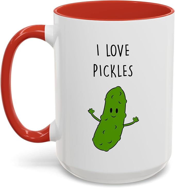 Cute Pickle Lovers Coffee Mug - I Love Pickles, Black Accent Mug, Funny Gift for Veggies Fans, Kitchen Decor, Unique Ceramic