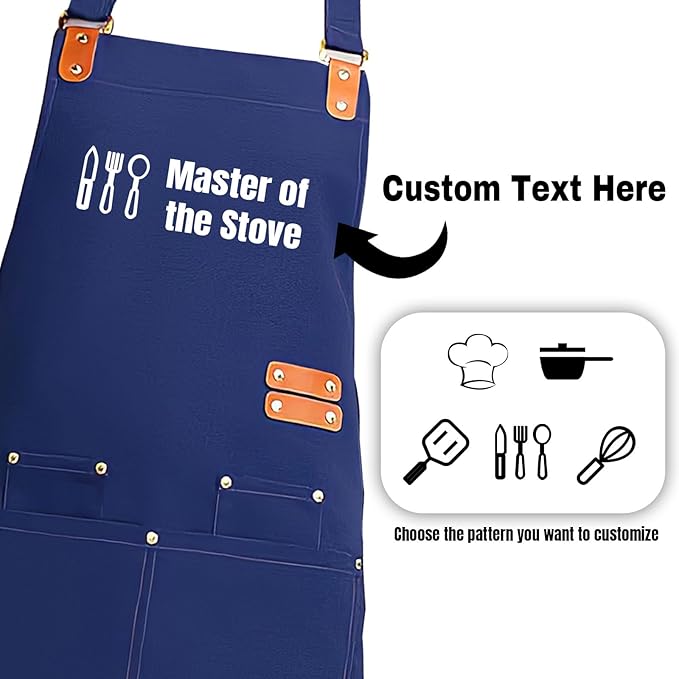 Custom Apron Personalized With Text Logo, Waterproof Adjustable Apron With Pockets For Cooking, Grilling, Bbq