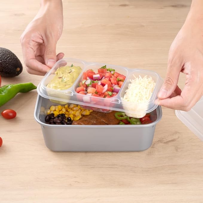 Restaurantware TRAYS ONLY: Futura 15.2 Ounce Trays For Containers, 100 Microwavable Trays For 24, 34, & 44 Ounce Containers - Containers Sold Separately, 3 Compartments, Clear Plastic Food Trays
