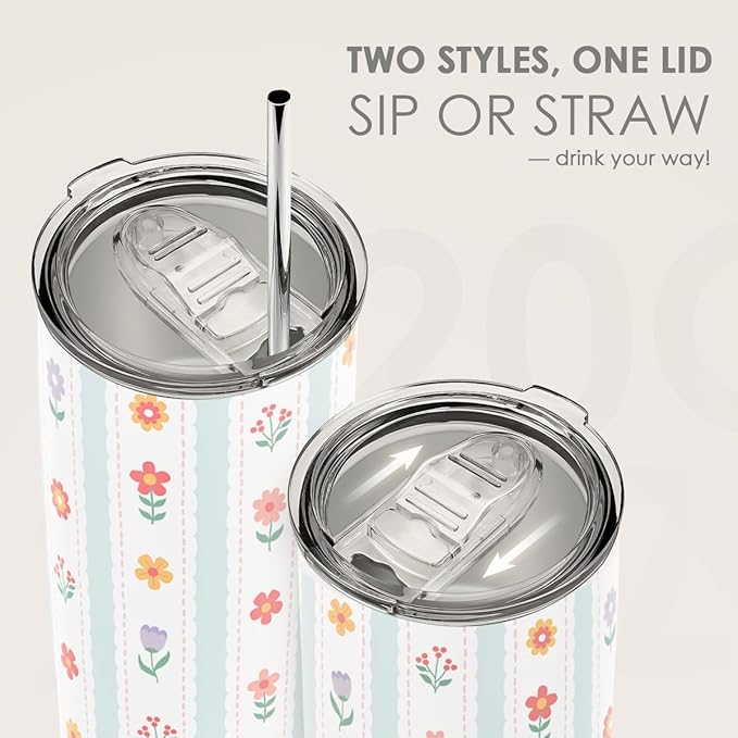 SANDJEST Floral Tumbler 20oz, Stainless Steel Travel Cup with Lid, Insulated Coffee Mug, Floral Gifts for Women Girls Friends Sisters on Birthday Christmas