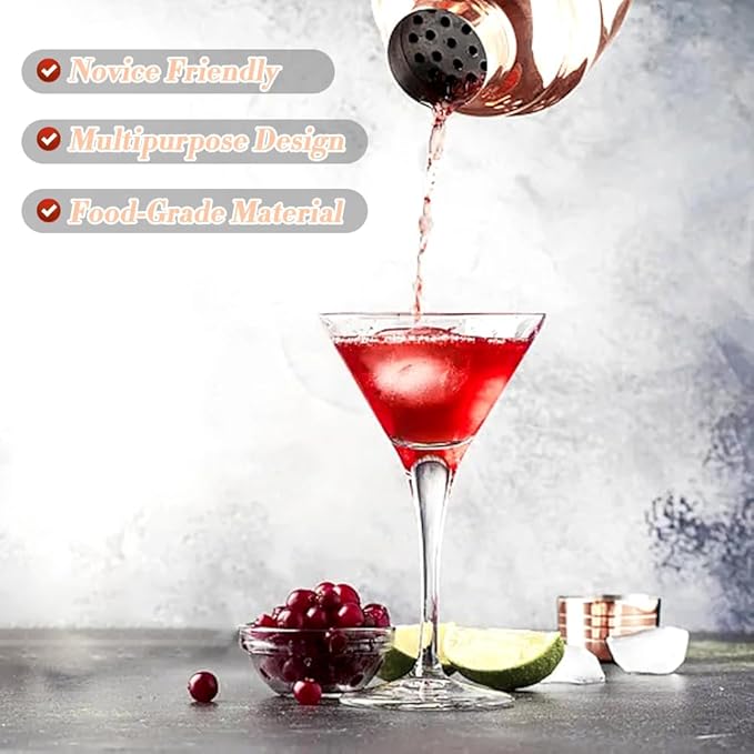 Cocktail Shaker,25 oz Drink Mixer with Built-in Strainer for Mixing Drinks Margaritas,Beginner Friendly Stainless Steel Mixer Bar Utensil Tool(rose)