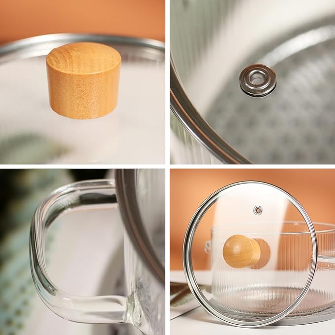 Glass Cooking Pot with Lid - 1.5L(50oz) Heat Resistant Borosilicate Glass Saucepan with Brush & Anti-Scalding Mat for Pasta Noodle, Soup, Milk, Baby Food
