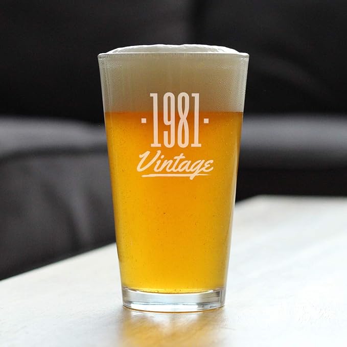 Vintage 1981 Pint Glass for Beer - 44th Birthday Gifts for Men or Women Turning 44 - Fun Bday Party Decor - 16 oz