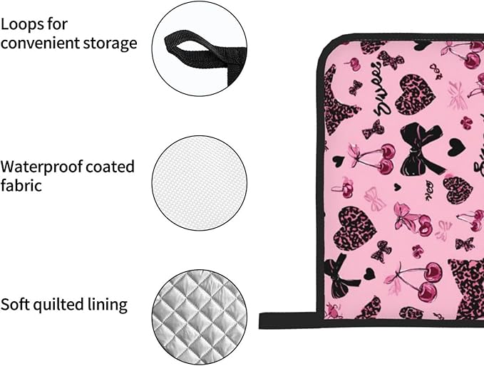 Oven Mitts Lovely Pink Heat Resistant Silicone Oven Mitts Set of 4,Oven Gloves for Cooking BBQ, Suitable for Barbecues Baking Cooking Microwave Cooking Gift