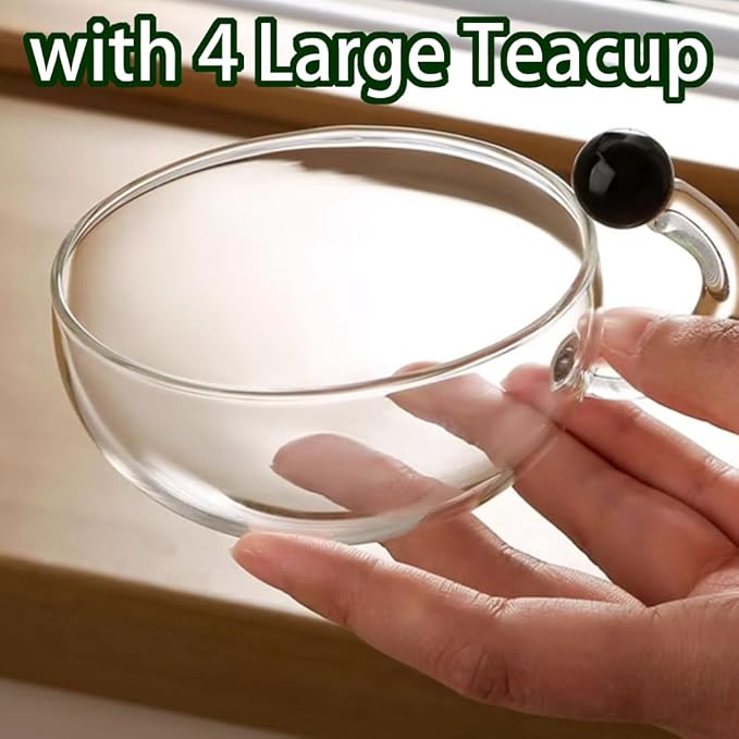 Electric Glass Teapot with Warmer - 20 Oz Glass Electric Tea Kettle with Infuser, 9-Temperature | 1000w Heating Ceramic Stove, TeaPot Set with Infuser for Loos Tea & Coffee (A with 4 Cups)