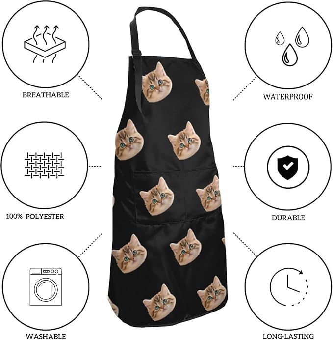 Custom Face Apron for Men Women, Personalized Photo Apron with Pockets, Customized Kitchen Aprons