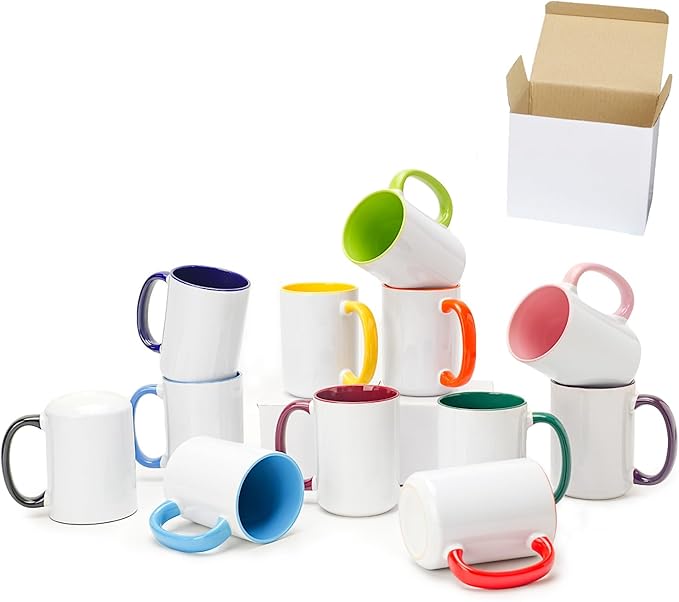 Ceramic 15oz Sublimation Coffee Mug, 12 Assorted Colors, Case of 24