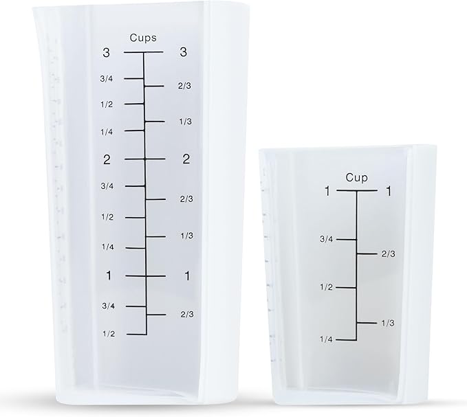 Measuring Cup Set (1 Cup & 3 Cup) – Flexible Silicone Front + Easy-Grip Plastic Back – Precise ml/oz Markings, Heat-Resistant, Easy-Pour Design for Baking & Cooking