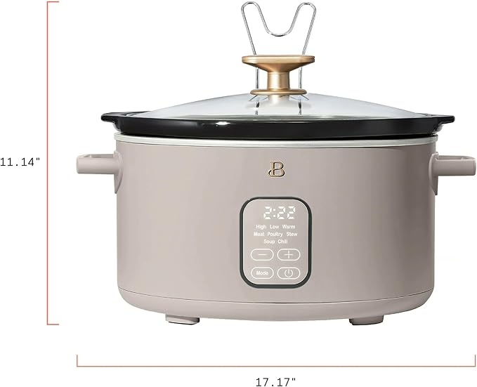 Beautiful 6 Qt Programmable Slow Cooker with Touch Control, Digital Timer and Keep Warm Function – Large Electric pot Capacity Kitchen Appliance by Drew-Barrymore (Porcini Taupe)