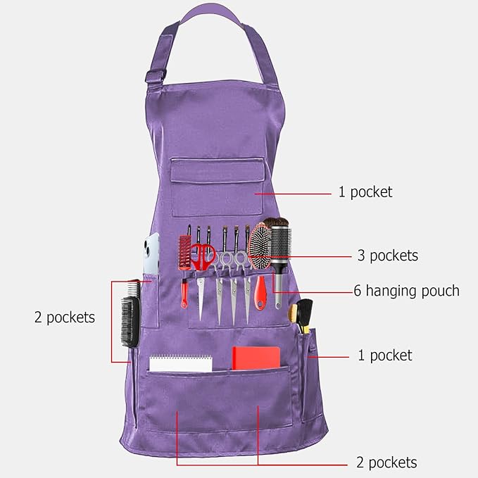 boshiho Adult Painting Aprons, Adjustable Buckle, Barber Apron with Pockets for Women/Men/Unisex, Utility or Work Apron (Purple)