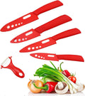 Ceramic Knife Set of 5,Sharp Ceramic Knife with Sheath,Steak Knife,Red Kitchen Knives With Anti-Slip handle,Includes 6" Chef Knife,5" Utility Knife,4" Vegetable Knife,3" Paring Knife,1''Fruit Peeler