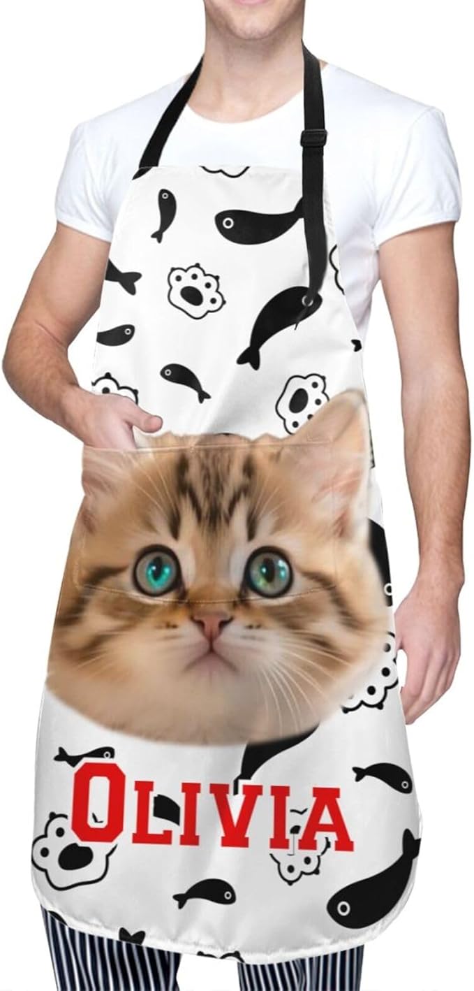 Custom Face Apron for Men Women, Personalized Photo Apron with Pockets, Customized Kitchen Aprons