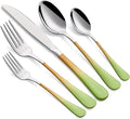 Colorful Silverware Set 20 Piece 18/0 Stainless Steel Flatware Green and Orange Handle Cutlery Set Service for 4 Fork Knife Spoon Set Mirror Finish Dishwasher Safe