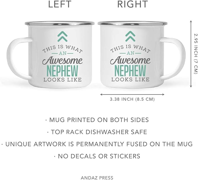 Andaz Press 11oz. Stainless Steel Campfire Coffee Mug Gift, This is What an Awesome Nephew Looks Like, 1-Pack, Birthday Gift Ideas Coworker Him Her, Includes Gift Box