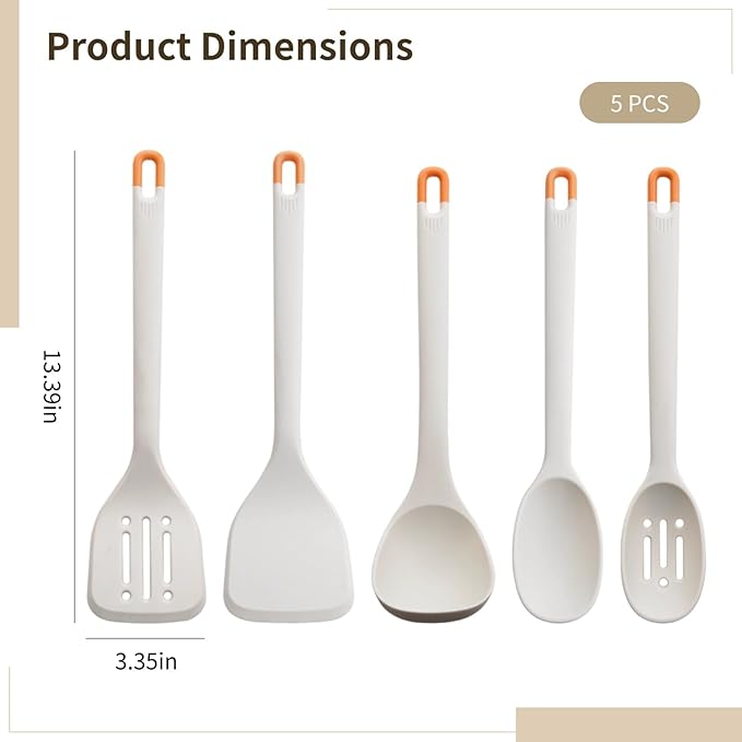 5 Pcs Gray Silicone Cooking Utensils Set, High Heat Resistant Kitchen Utensil Set, Non-Stick Cookware Safe, BPA-Free, Ergonomic Grip Design for Everyday Culinary Needs