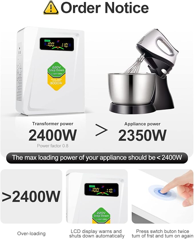 Power Converters 220v to 110v Step Down Transformer Voltage 3000w, No Noise, Ten Protection Functions, Suit for Air Fryer, Coffee Maker,for US Appliance Used in Europe