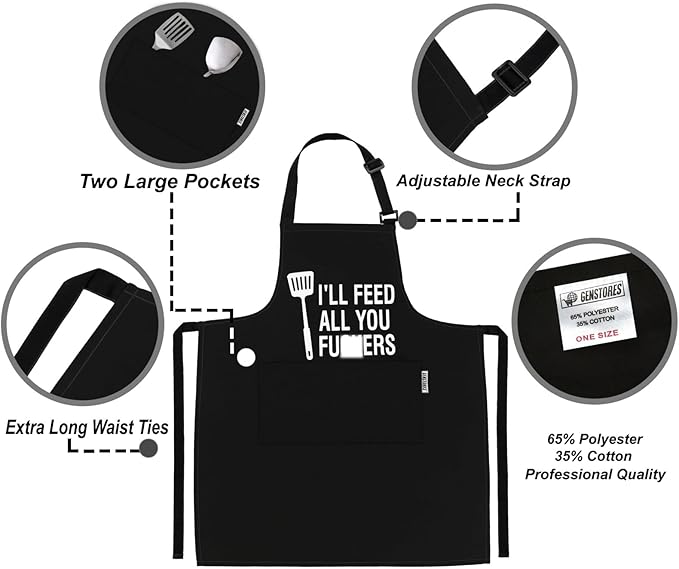 Funny Grilling Aprons for Men with Pockets BBQ Novelty Cooking Apron for Son Grandad Christmas Fathers Day Gift