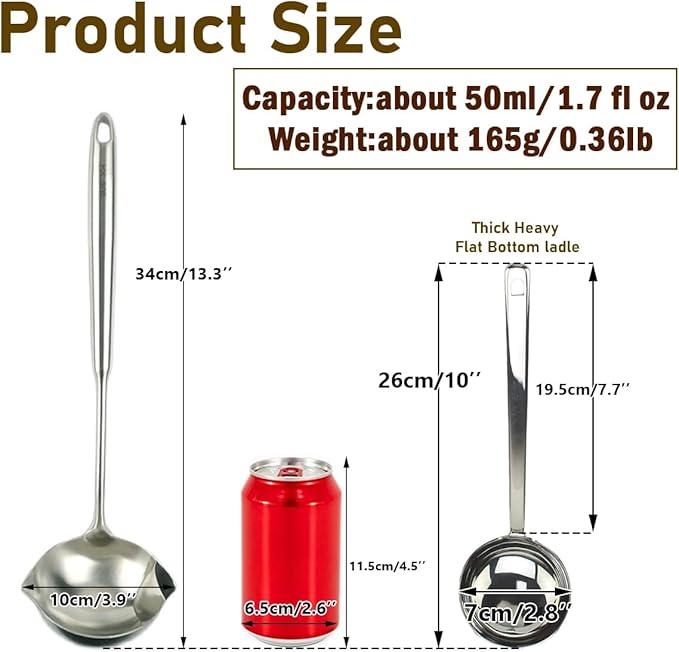 Flat Bottom Ladle,10'' Sauce Ladle,Thick Heavy 18/10 Stainless Steel,Dishwasher Safe (1Pack)