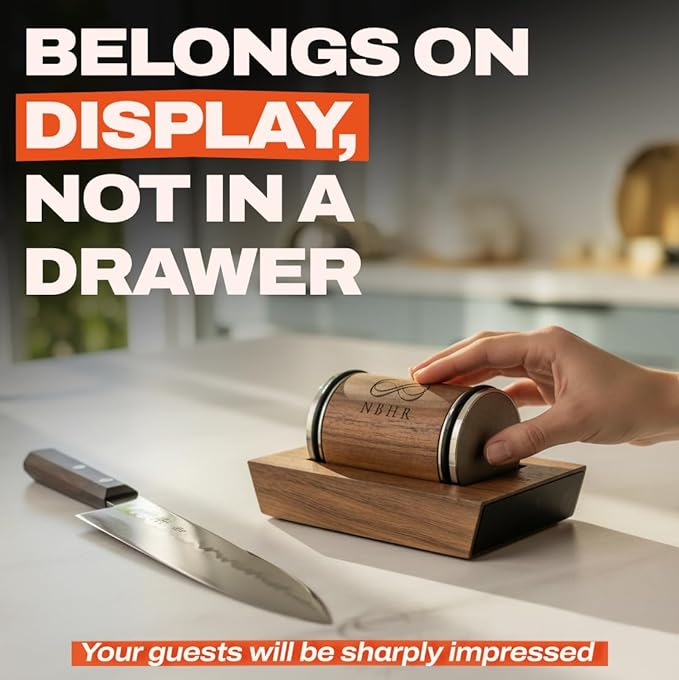 Rolling Knife Sharpener by NBHR – 15 & 20 Degrees Dual Angle magnetic knife sharpener kit for kitchen & chef knives, Perfect Kitchen Gift