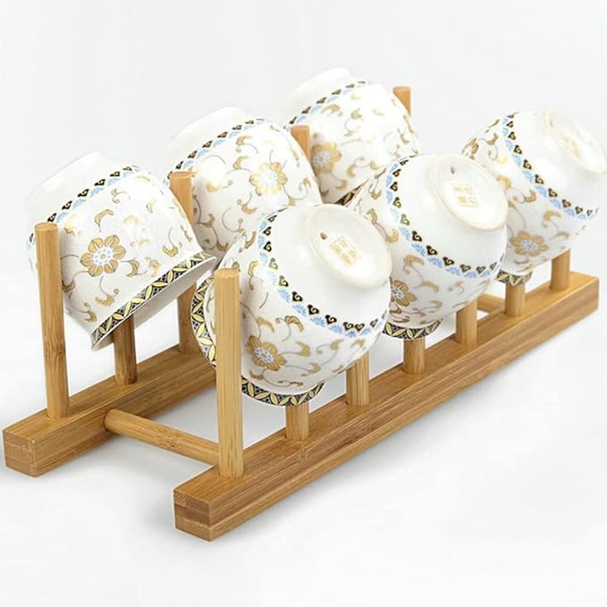 YWSHF Bamboo Wooden Dish Rack Dishes Drainboard Drying Drainer Storage Holder Stand Kitchen Cabinet Organizer for Dish/Plate/Bowl/Cup/Pot Lid/Book