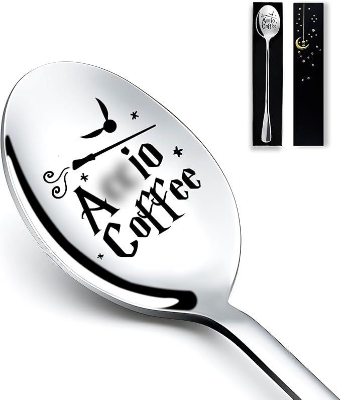 Funny Engraved Stainless Steel Spoon, Coffee and Ice Cream Spoon for Coffee Lovers, Bookworms, Birthdays, Valentine's Day, Christmas Gifts