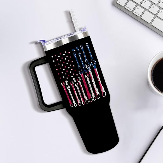 I Fix stuff and I know things Funny Gifts For Men 40 oz Men Travel Tumbler for Fathers Day Gift For Dad Grandpa Husband mechanic Maintenance man Stuff for handyman Trucker Cup With Handle