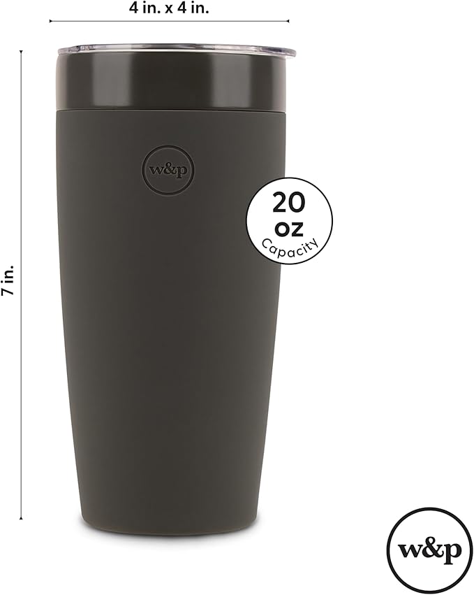 W&P Porter Insulated Tumbler 20 oz | No Metallic Aftertaste Ceramic Coated for Water, Coffee, & Tea | Wide Mouth Vacuum Insulated | Dishwasher Safe, Charcoal Terrazzo