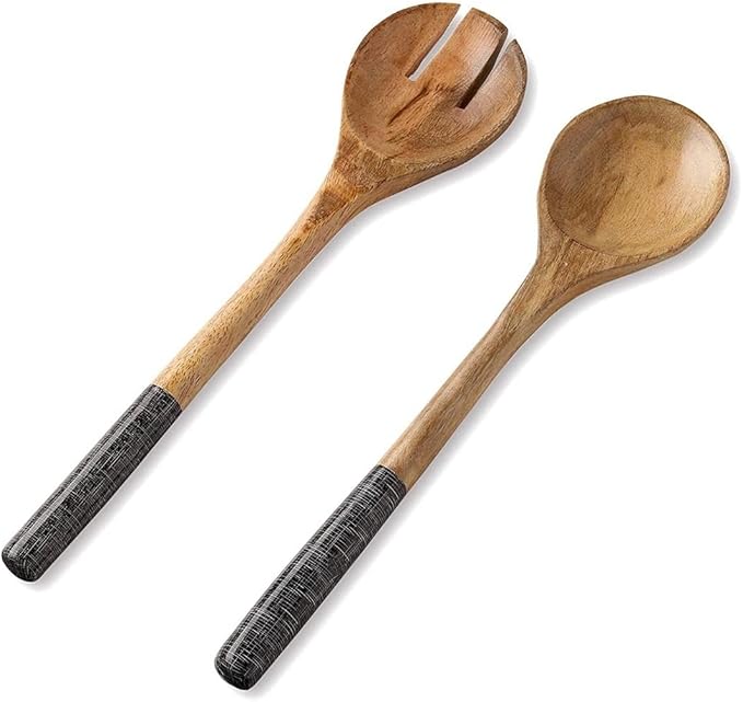 Folkulture Salad Servers or Salad Tongs | Set of 2 (12") Serving Spoons in Kitchen Essentials or Salad Hands Set | Wooden Salad Tongs for Serving | Christmas Gifts for Women Unique