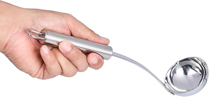 Ladle 1 Pack 10.6 Inch Sauce Ladle with Deep Bowl Ergonomic Handle Precision Pouring Durable Stainless Steel Silver Utensil For Sauces, Gravies, Buffet Use