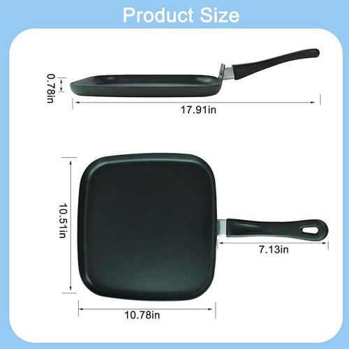 10 Inch Square Griddle Pan - Nonstick Flat Skillet, Cast aluminum, Grill Pan for Cooking Stove Top Omelette Steak Stir Fry, Comales para Tortillas with Cool Touch Handle, PFOA Free