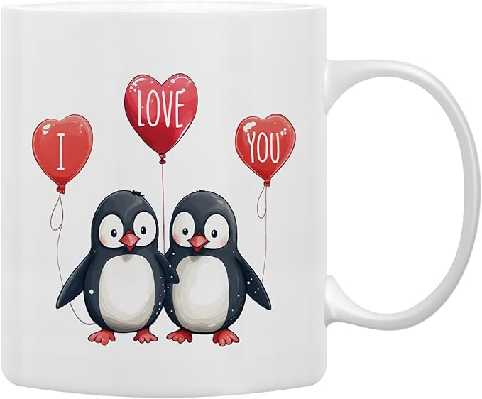 QASHWEY Penguin Mug, Valentines Coffee Mug Gifts for Him Her Wife Husband, Valentines Mug Tea Cup Gifts for Him Her Boyfriend Girlfriend, Penguins I Love You Mug Coffee Cups Ceramic 11oz