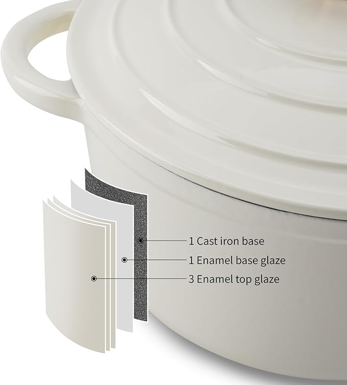 Enameled Cast Iron Dutch Oven Pot with Lid Heavy-Duty Cookware for Bread Baking,Braising,Stews,Roasting,Oven Safe up to 500°F,4QT,creamy white