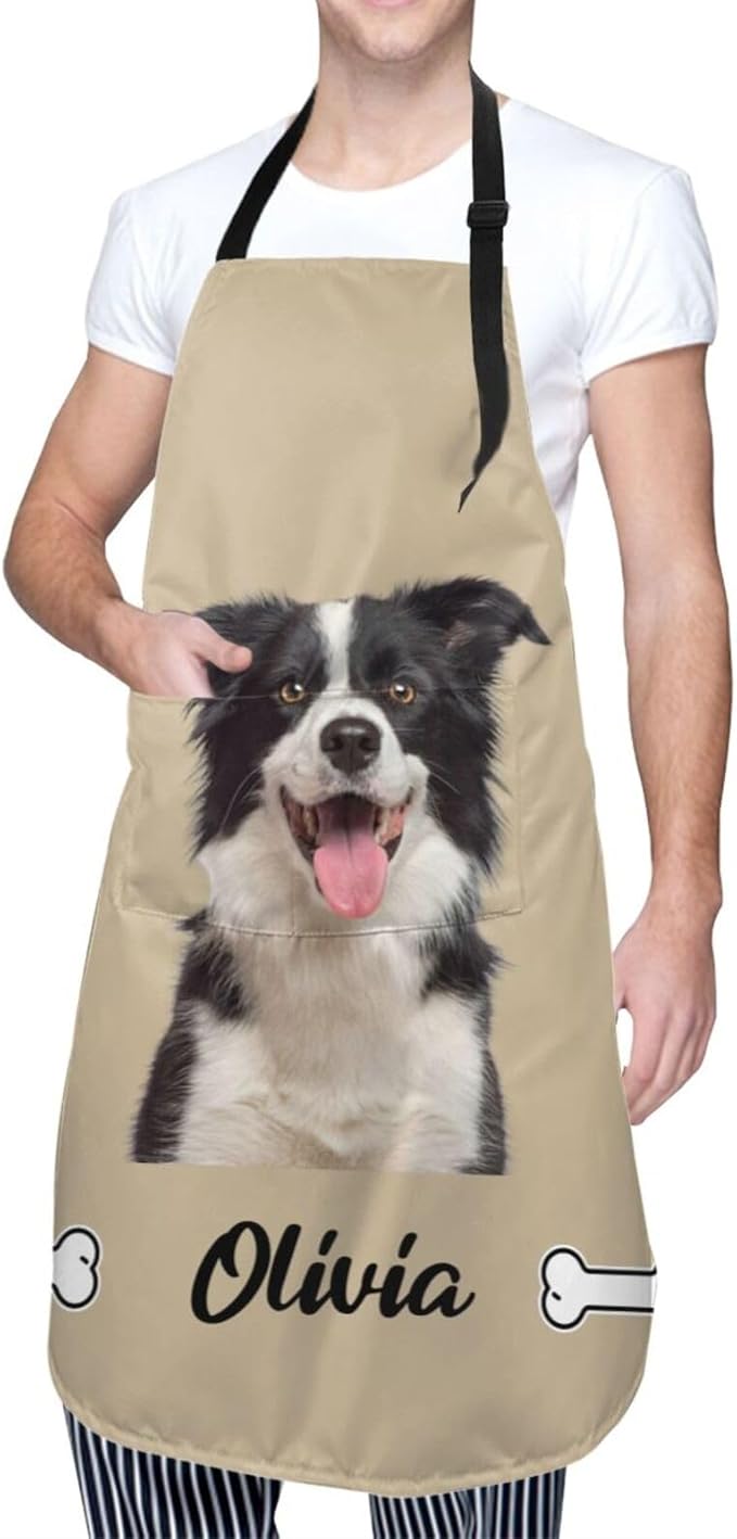 Custom Face Apron for Men Women, Personalized Photo Apron with Pockets, Customized Kitchen Aprons